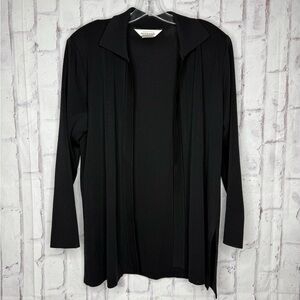 Exclusively Misook Open Front Knit Cardigan Large Black Career Travel Minimalist